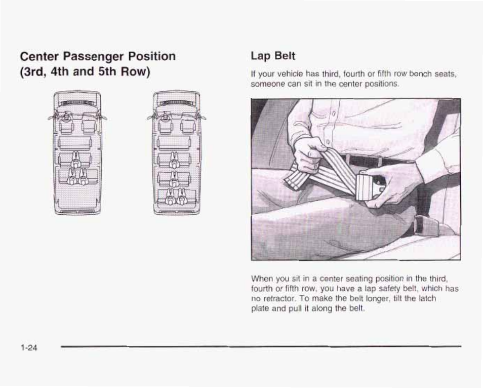 Center passenger position (3rd, 4th and 5th row), Tap belt | GMC 2003 Savana User Manual | Page 31 / 400
