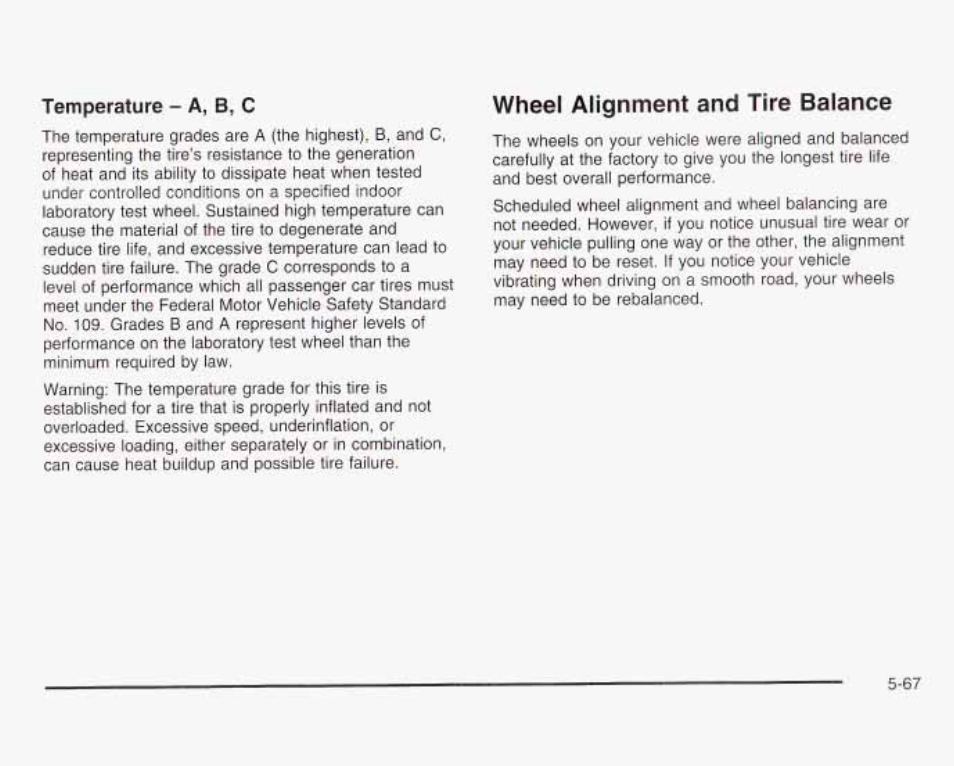 Wheel alignment and tire balance, Temperature - a, b, c | GMC 2003 Savana User Manual | Page 310 / 400