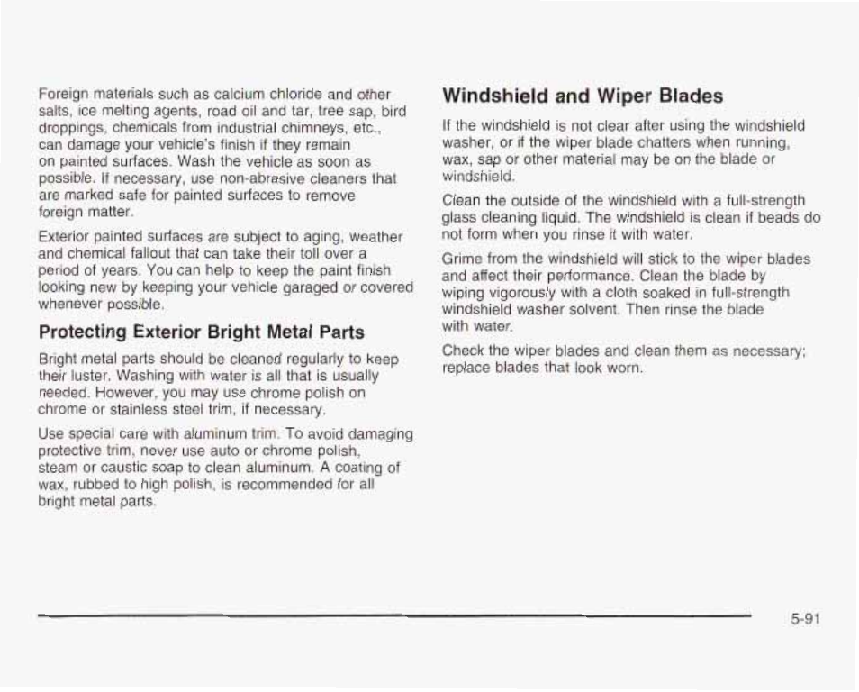Windshield and wiper blades, Protecting exterior bright metal parts | GMC 2003 Savana User Manual | Page 334 / 400