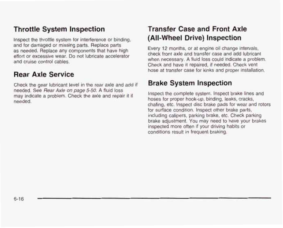 Rear axle service, Brake system inspection | GMC 2003 Savana User Manual | Page 365 / 400