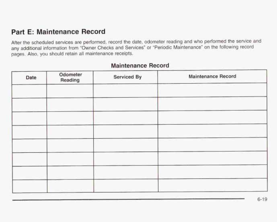 Maintenance record, Part e: maintenance record | GMC 2003 Savana User Manual | Page 368 / 400