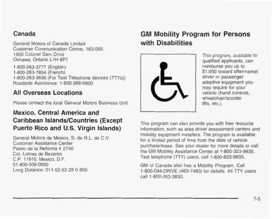 Canada, All overseas locations, Gm mobility program for persons with disabilities | GMC 2003 Savana User Manual | Page 374 / 400