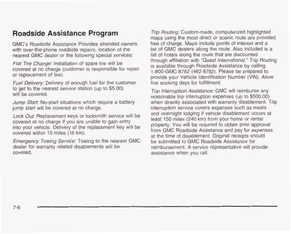 Roadside assistartce program | GMC 2003 Savana User Manual | Page 375 / 400