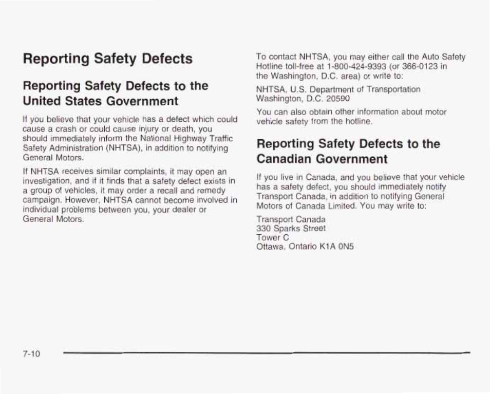 Reporting safety defects, Has a, Nclily | GMC 2003 Savana User Manual | Page 379 / 400