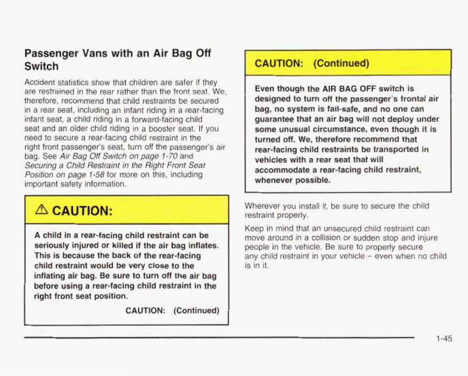 Passenger vans with an air bag off | GMC 2003 Savana User Manual | Page 52 / 400