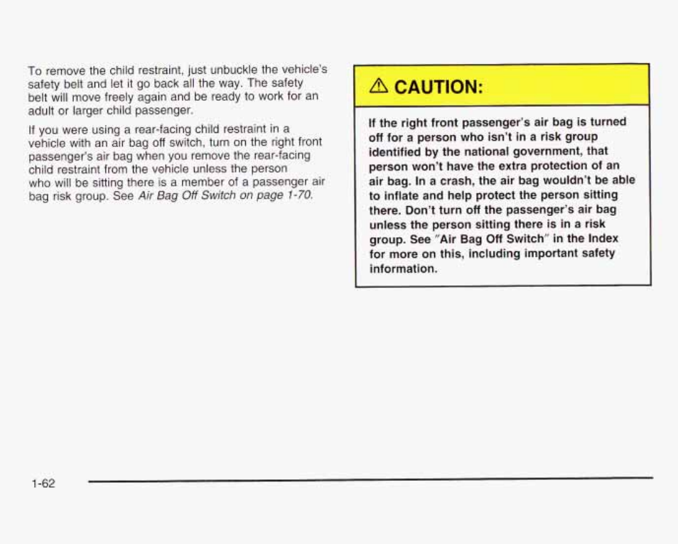 H. caution, Caution | GMC 2003 Savana User Manual | Page 69 / 400