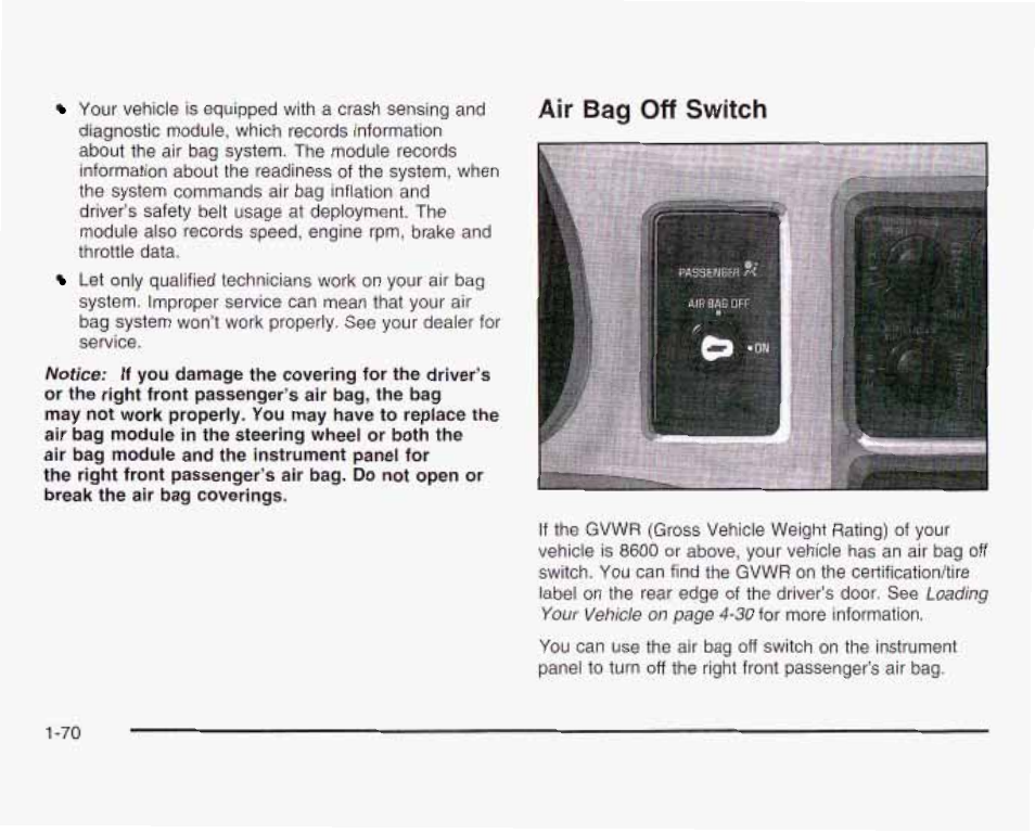 Air bag off switch | GMC 2003 Savana User Manual | Page 77 / 400