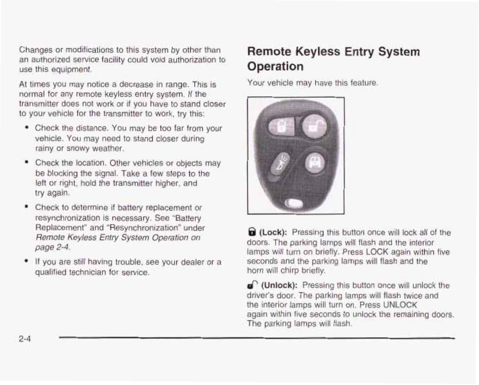 Remote keyless entry system operation | GMC 2003 Savana User Manual | Page 87 / 400