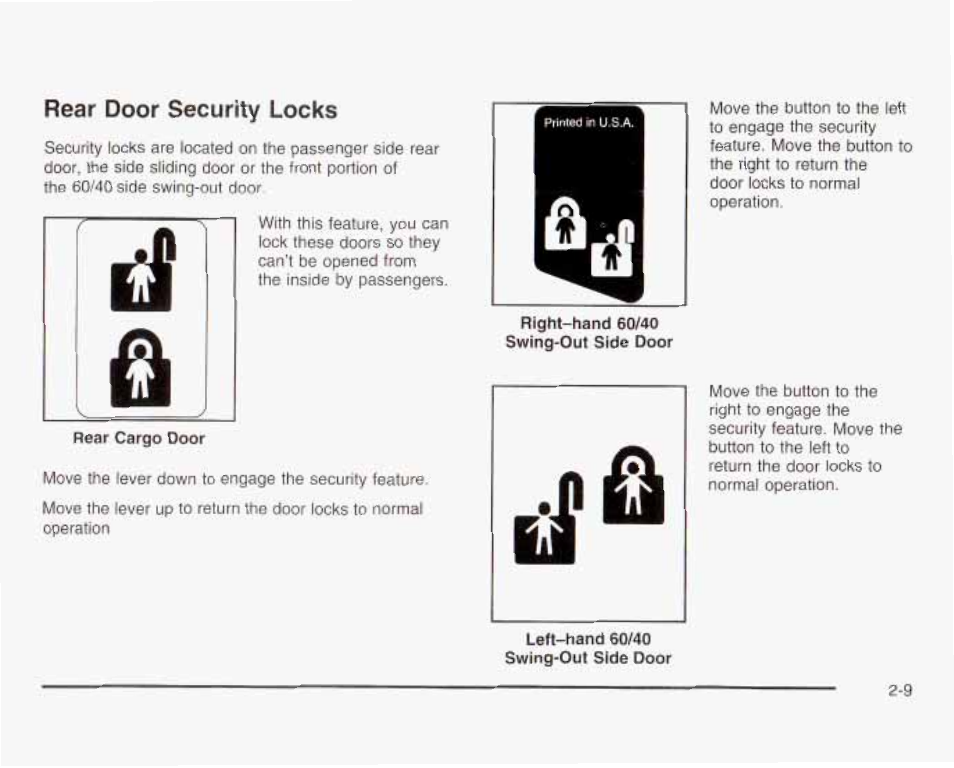 Rear door security locks | GMC 2003 Savana User Manual | Page 92 / 400