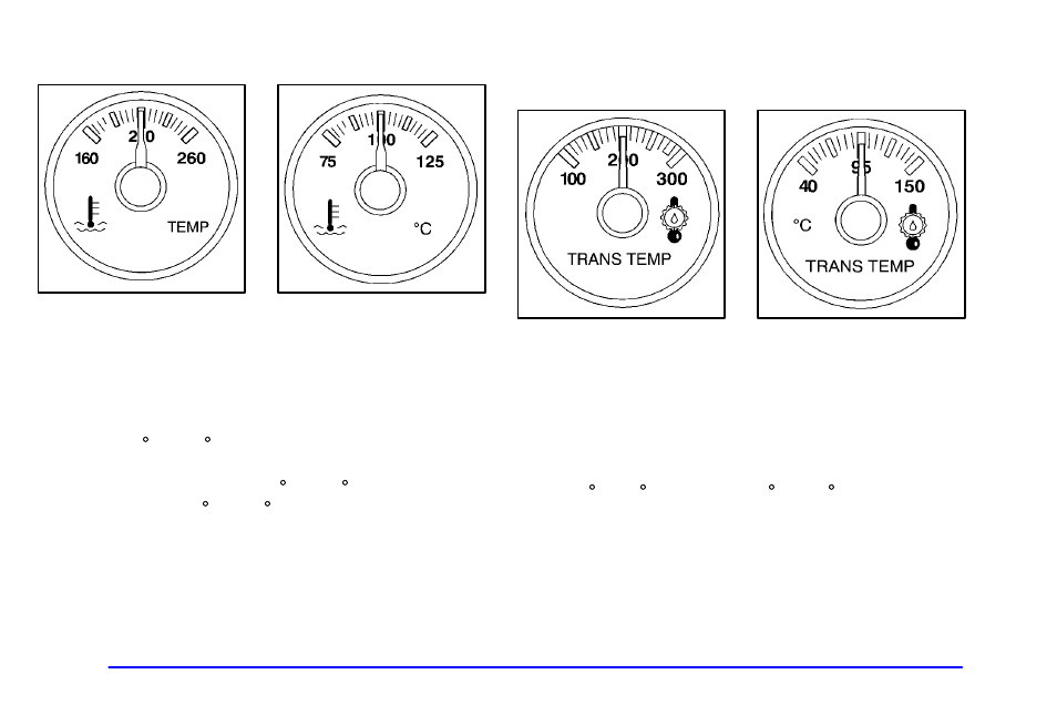 Engine coolant temperature gage, Transmission temperature gage (if equipped) | GMC 2002 Sierra User Manual | Page 187 / 499