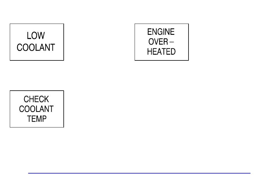 Low coolant, Check coolant temp, Engine overheated | GMC 2002 Sierra User Manual | Page 199 / 499