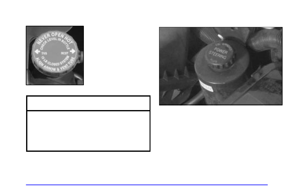 Radiator pressure cap, Power steering fluid, Notice | GMC 2002 Savana User Manual | Page 294 / 411