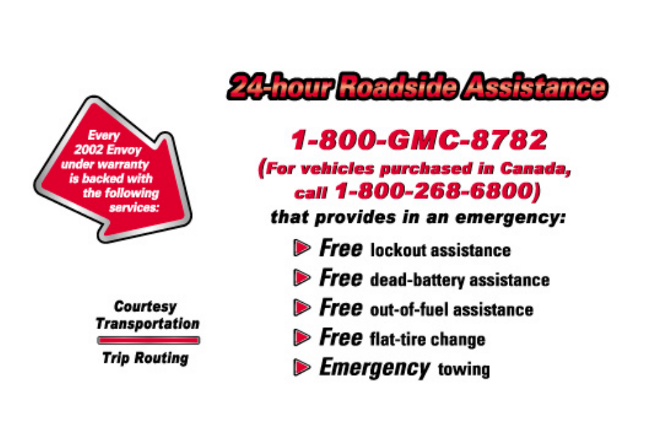 Hour roadside assistance | GMC 2002 Envoy User Manual | Page 2 / 422