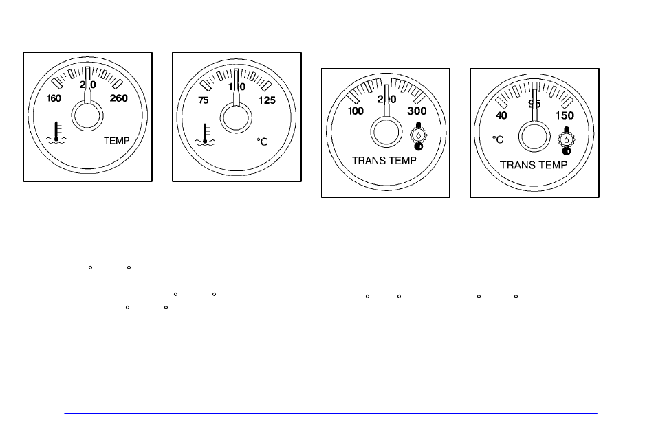 Engine coolant temperature gage, Transmission temperature gage (if equipped) | GMC 2001 Sierra User Manual | Page 173 / 468