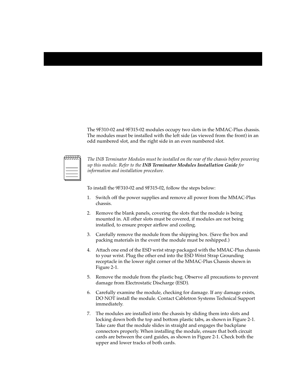 Installing the mmac-plus modules, Chapter 2 | Cabletron Systems 9F310-02 User Manual | Page 13 / 30