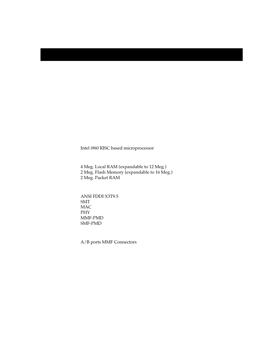 Specifications, Technical specifications, Memory | Standards, Network interfaces, Chapter 5, Technical specifications -1 | Cabletron Systems 9F310-02 User Manual | Page 27 / 30