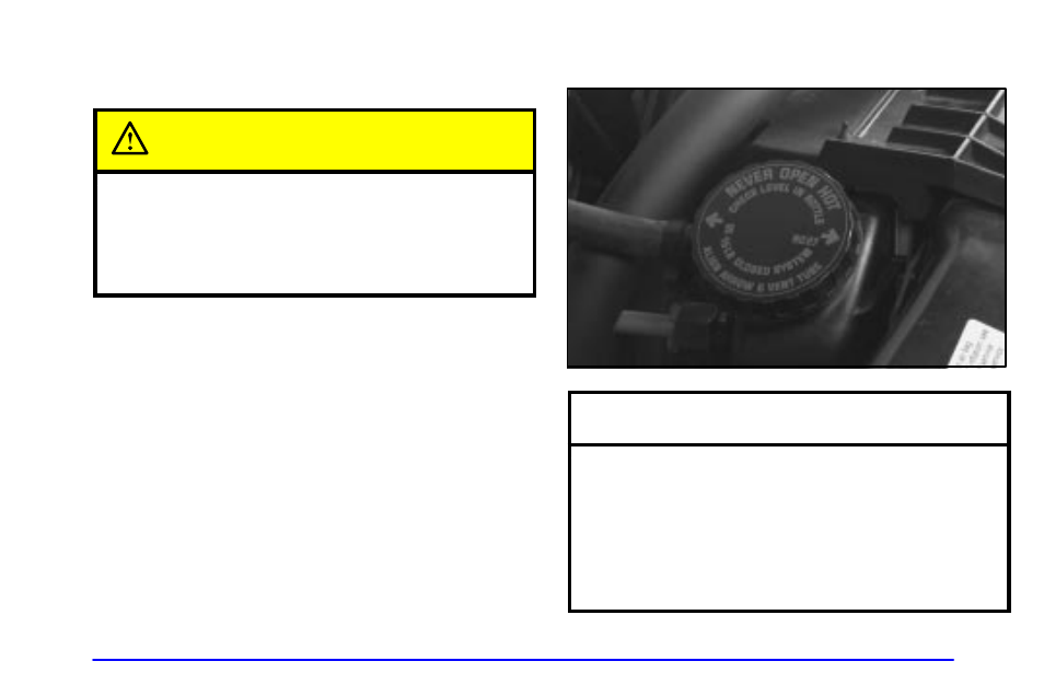 Radiator pressure cap, Caution, Radiator pressure cap notice | GMC 2001 Envoy User Manual | Page 334 / 448