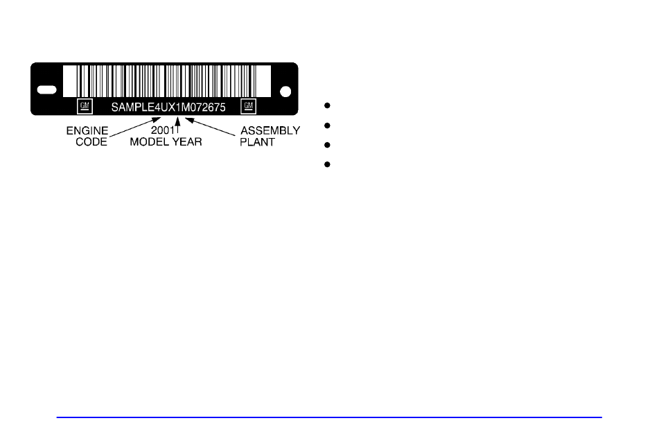 Vehicle identification number (vin), Engine identification, Service parts identification label | GMC 2001 Envoy User Manual | Page 369 / 448