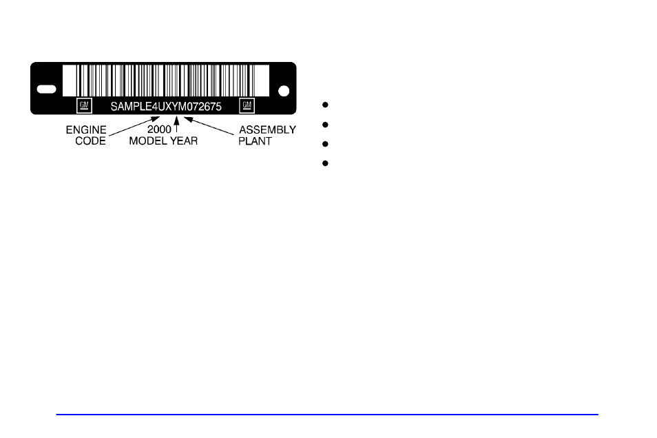 Vehicle identification number (vin), Engine identification, Service parts identification label | GMC 2000 Sierra User Manual | Page 365 / 421
