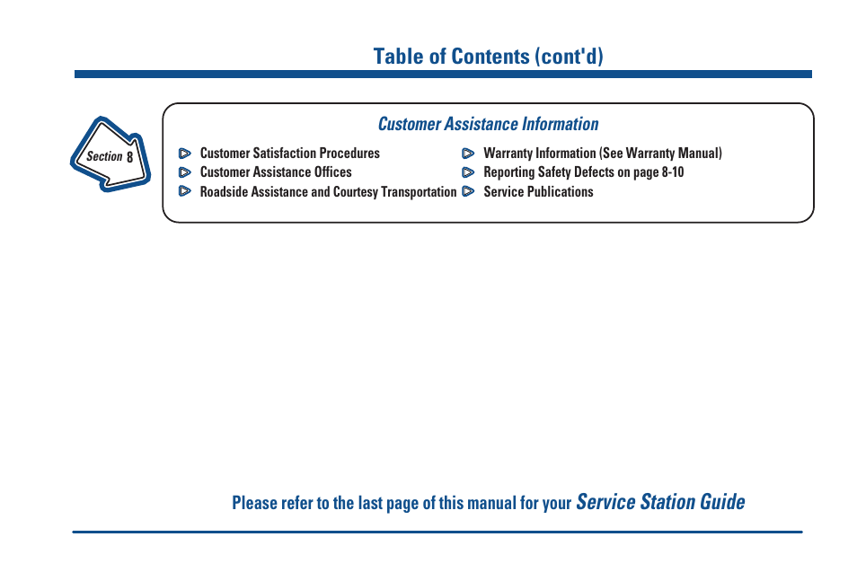 Customer assistance information, Service station guide, Table of contents (cont'd) | GMC 2000 Savana User Manual | Page 6 / 398