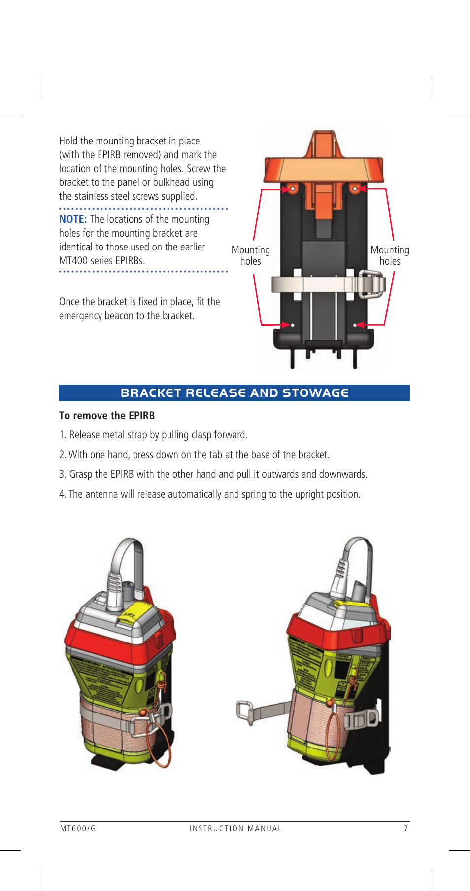 Bracket release and stowage | GME MT600GAUS User Manual | Page 7 / 20