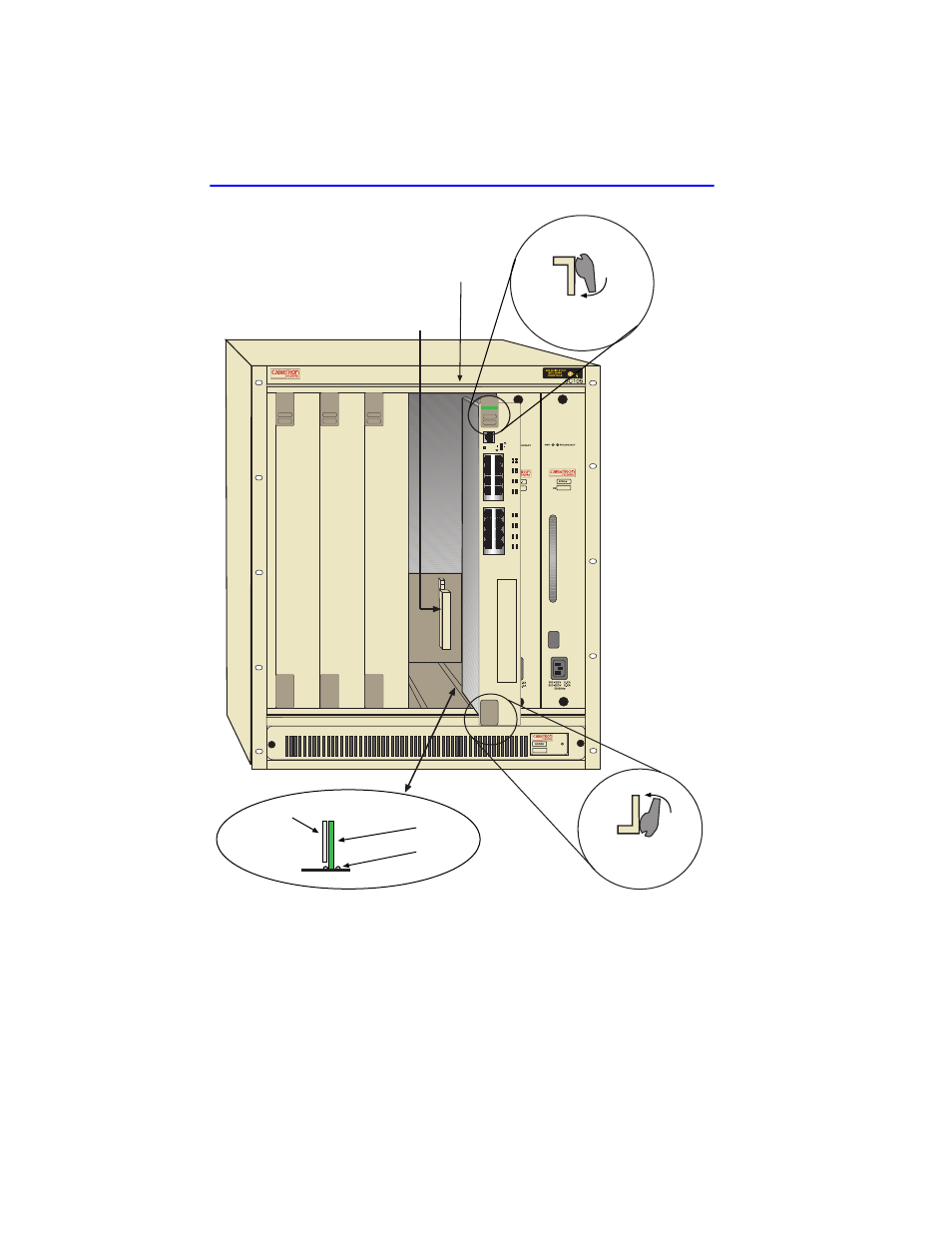 Figure 3-5, The chassis. refer to, Figure 3-5 installing a module | 100 fdx rx tx | Cabletron Systems 6C105 User Manual | Page 30 / 38