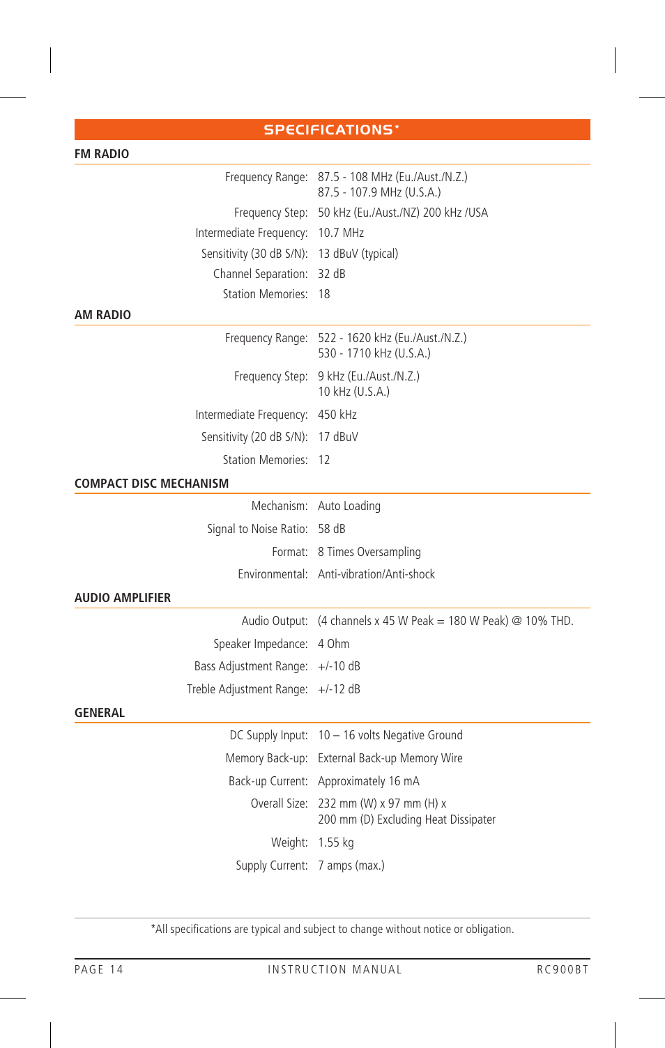 GME RC900BT User Manual | Page 14 / 17