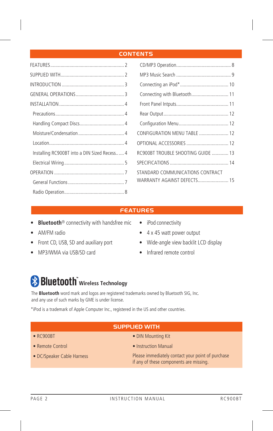 GME RC900BT User Manual | Page 2 / 17