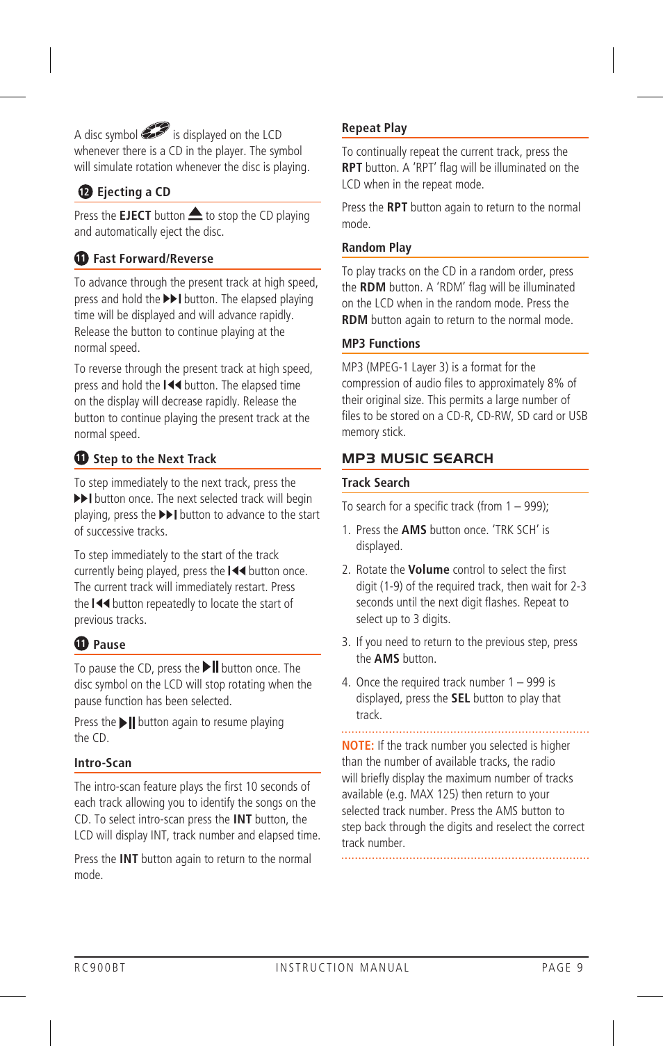 GME RC900BT User Manual | Page 9 / 17