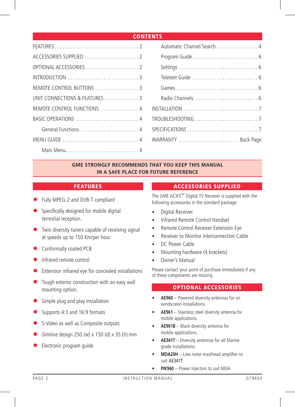 GME GT9600 User Manual | Page 2 / 8