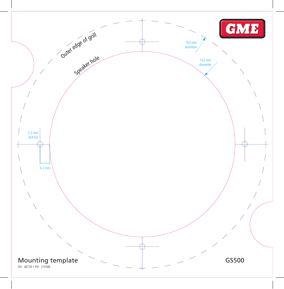 Mounting template gs500 | GME GS500 User Manual | Page 5 / 5