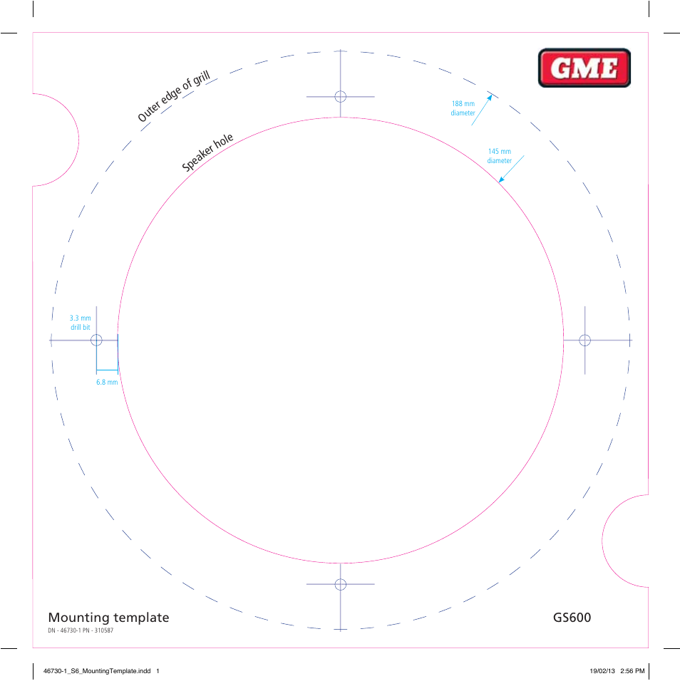 Mounting template gs600 | GME GS600 User Manual | Page 5 / 5