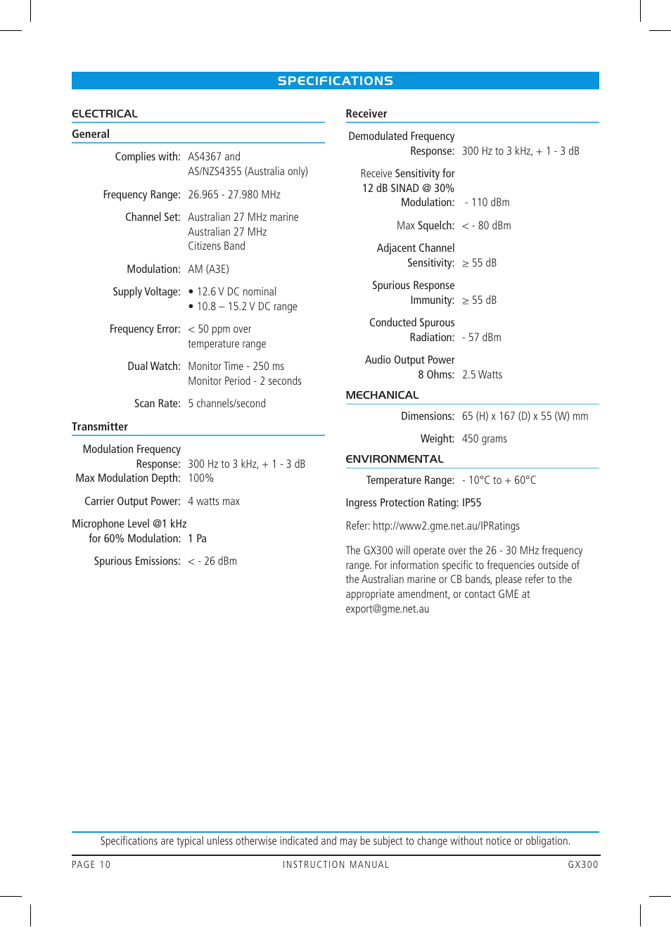 GME GX300W User Manual | Page 10 / 16