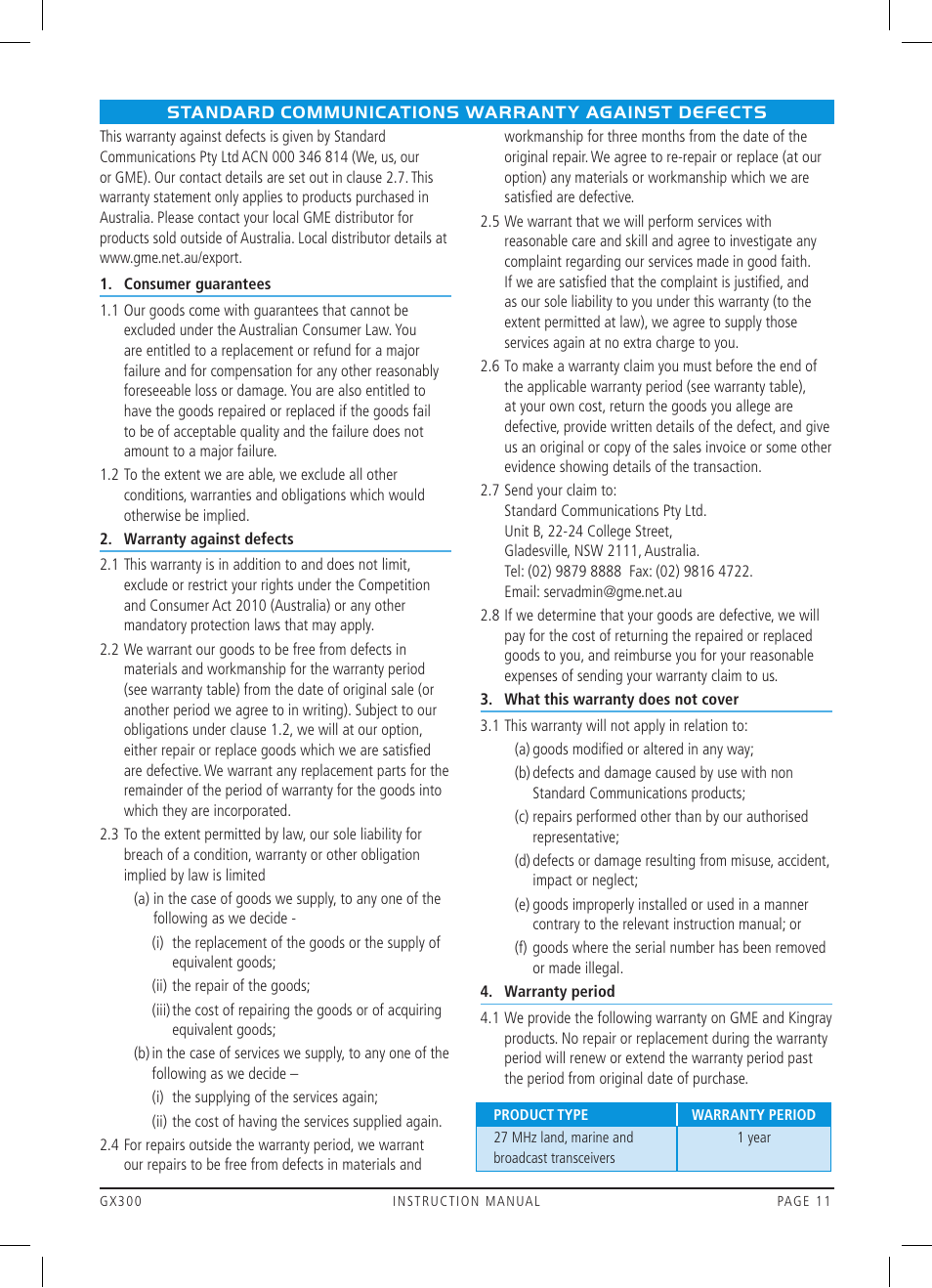 GME GX300W User Manual | Page 11 / 16