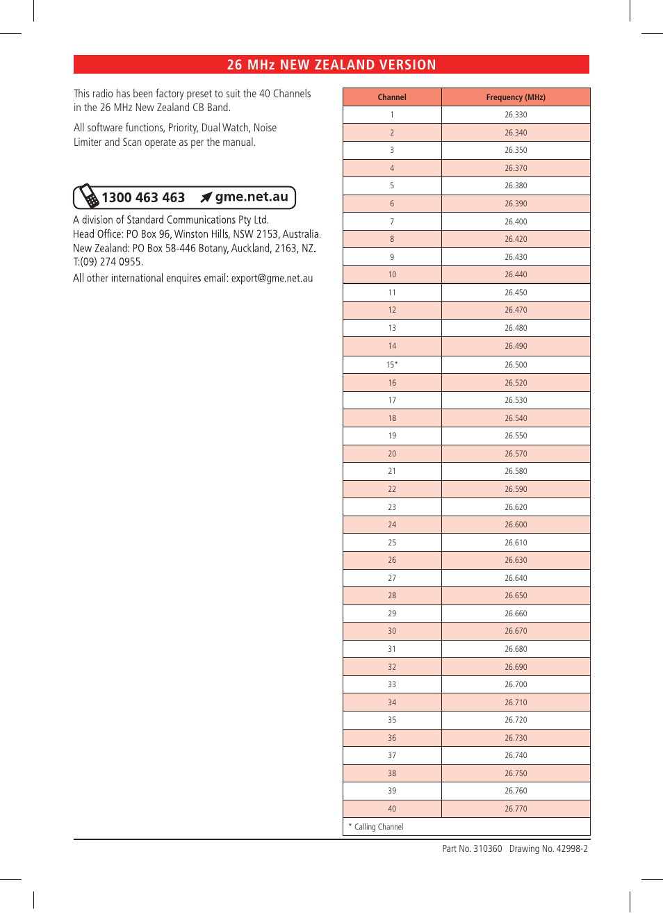 26 mhz new zealand version | GME GX300W User Manual | Page 13 / 16