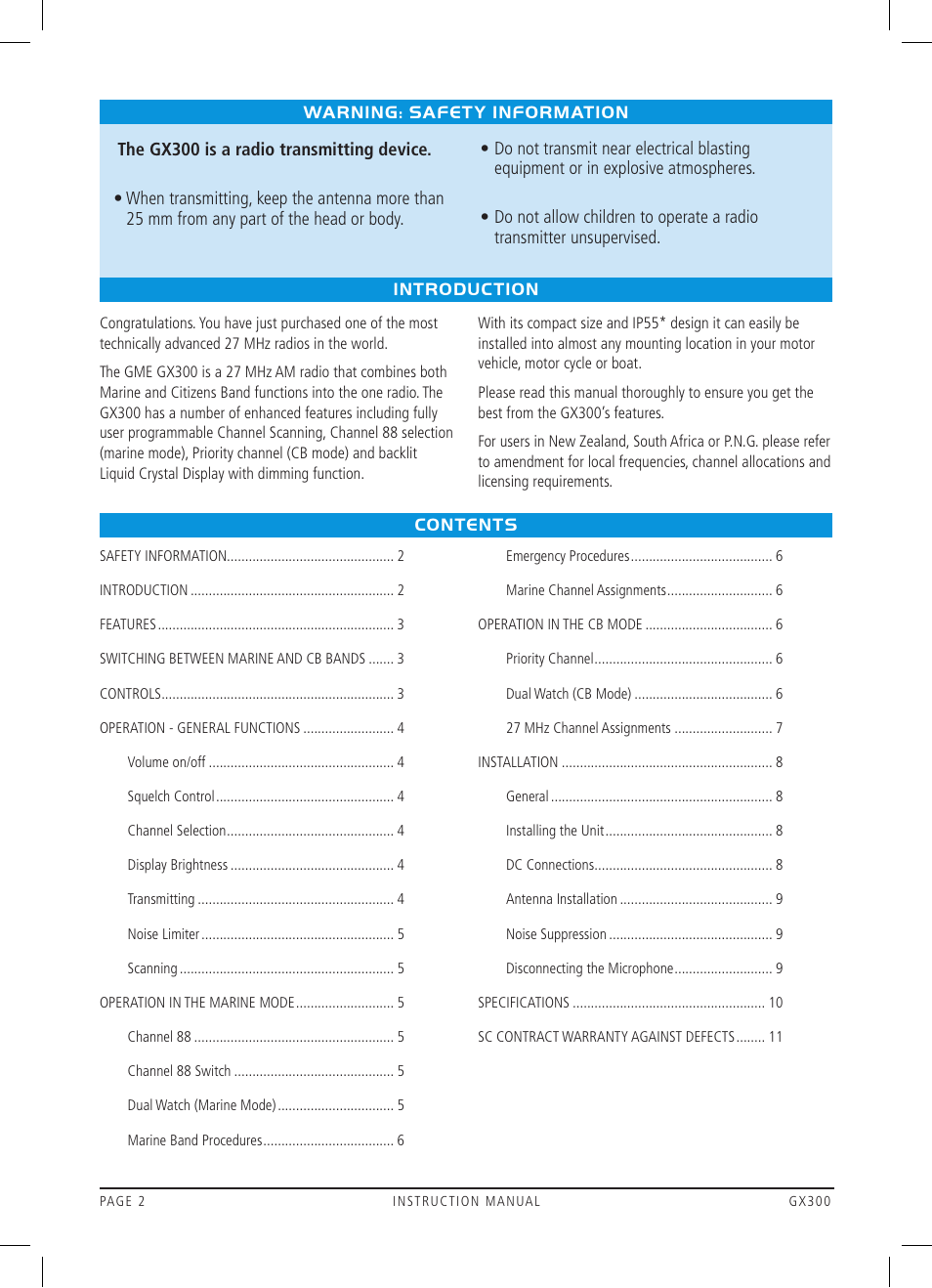 GME GX300W User Manual | Page 2 / 16