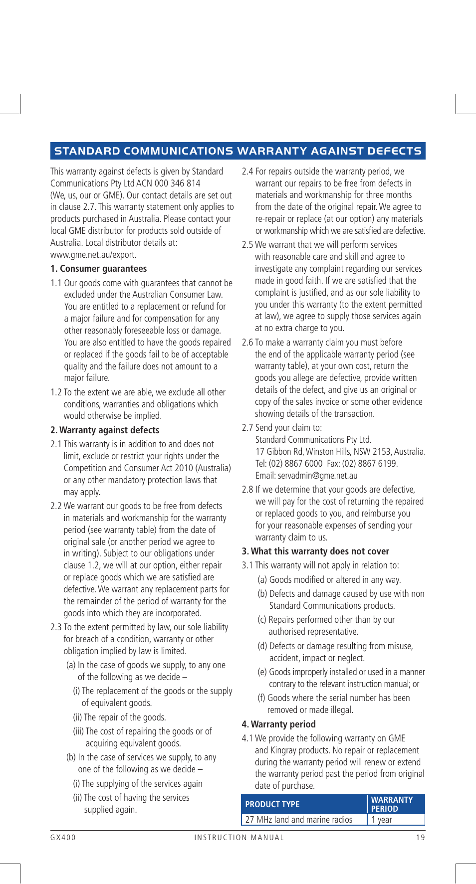 GME GX400B User Manual | Page 19 / 20