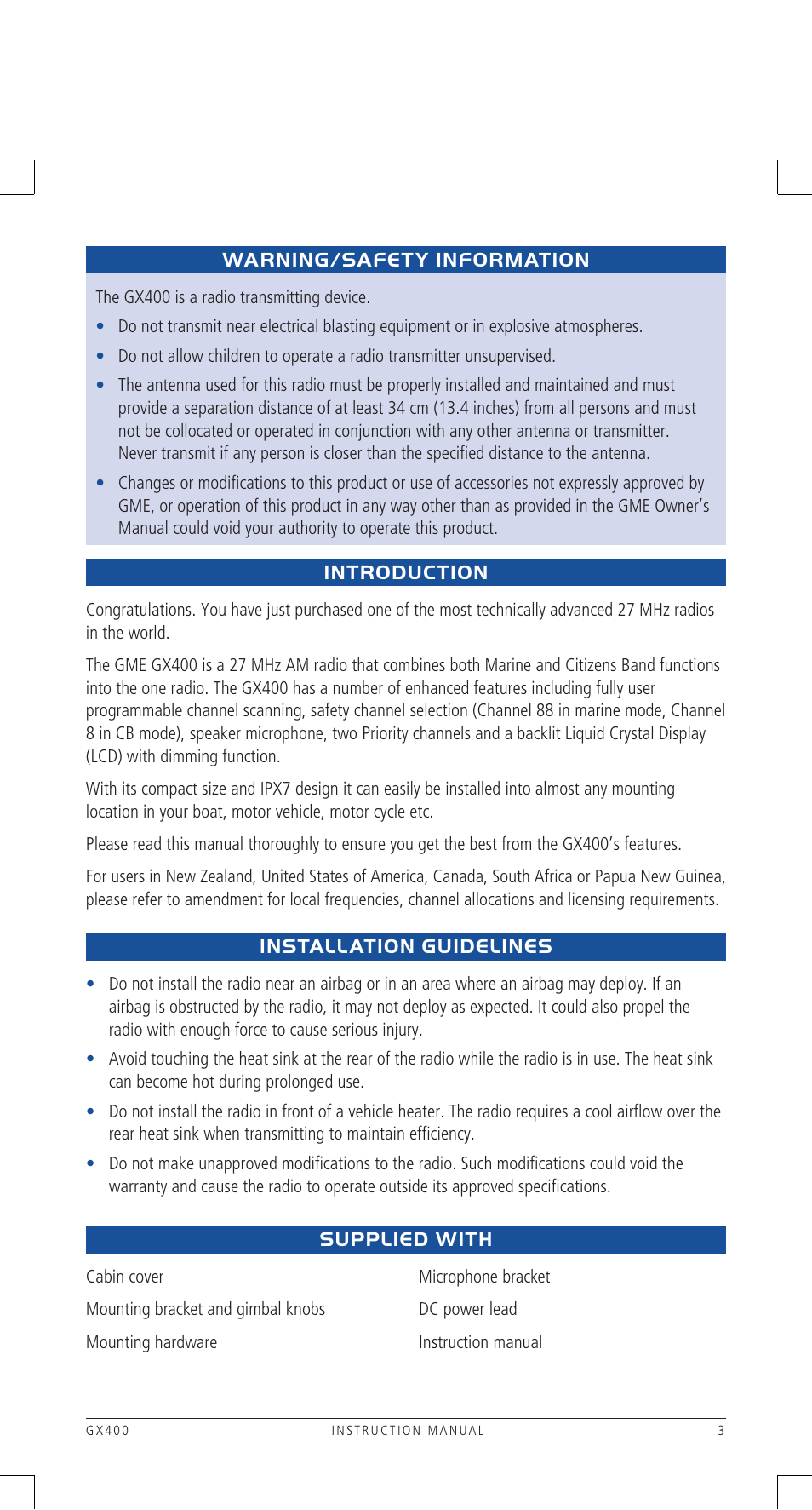 GME GX400B User Manual | Page 3 / 20