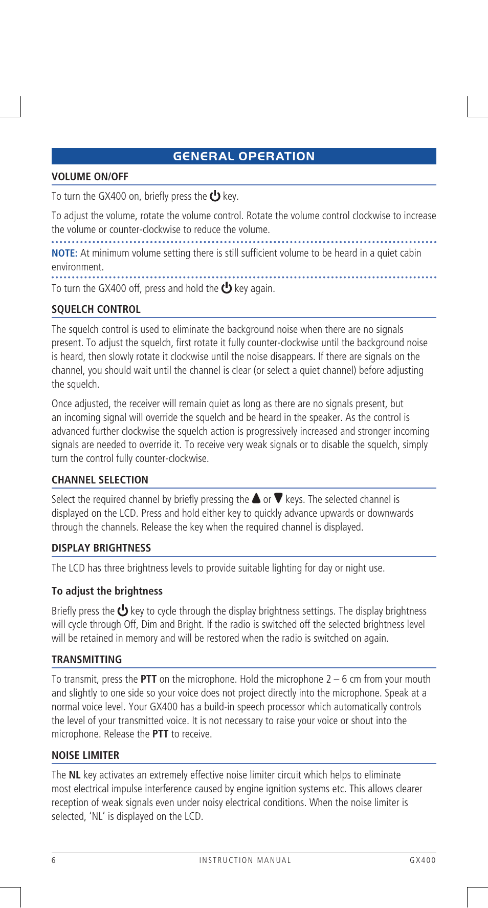 General operation | GME GX400B User Manual | Page 6 / 20