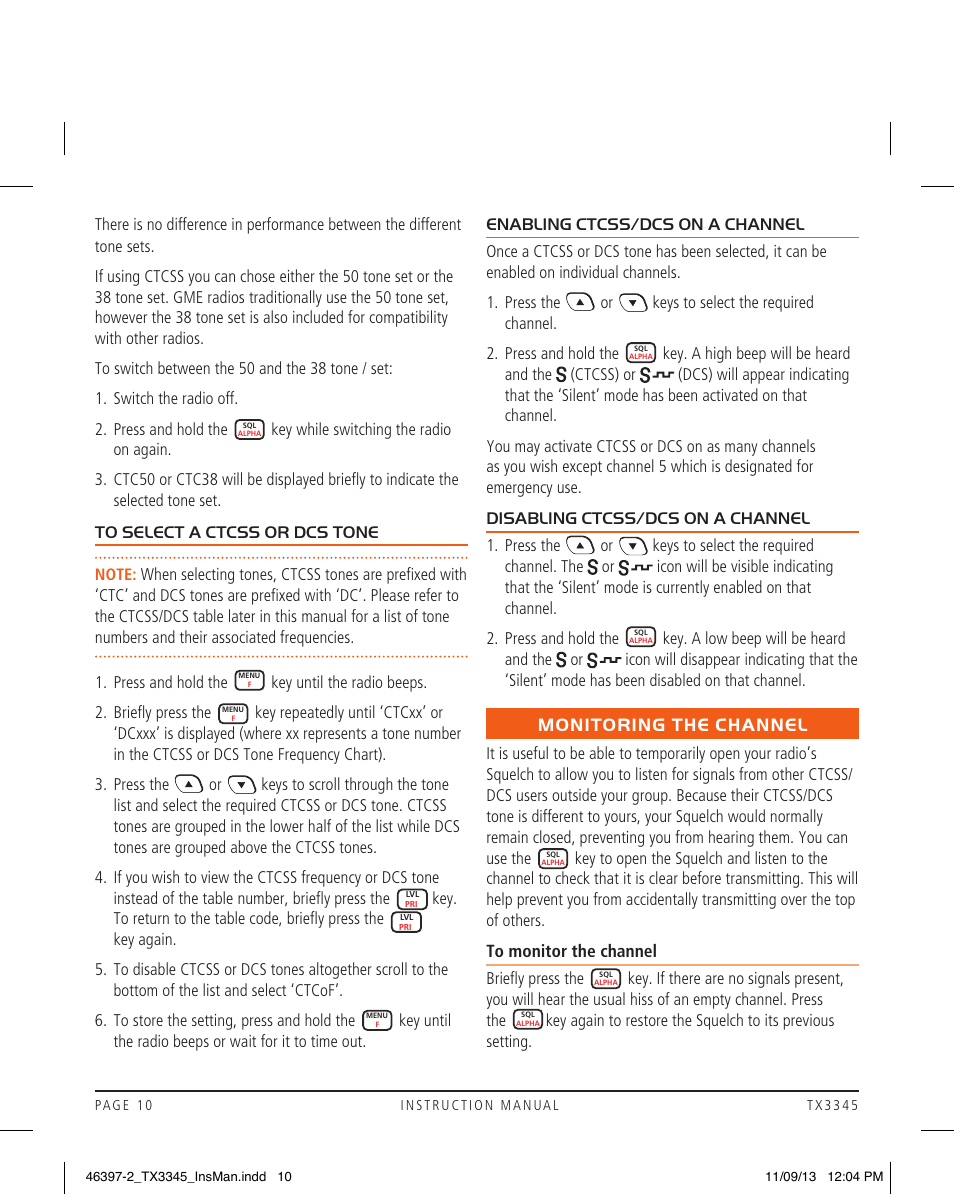 Monitoring the channel | GME TX3345 User Manual | Page 10 / 28