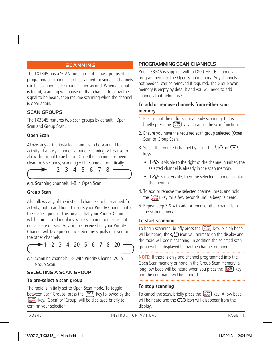 Scanning | GME TX3345 User Manual | Page 11 / 28