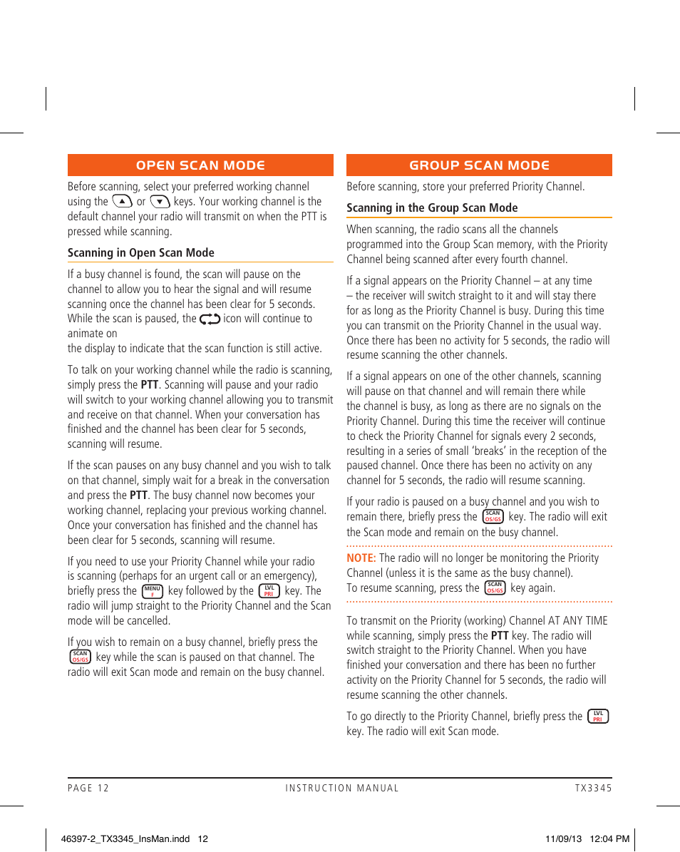 Open scan mode, Group scan mode | GME TX3345 User Manual | Page 12 / 28