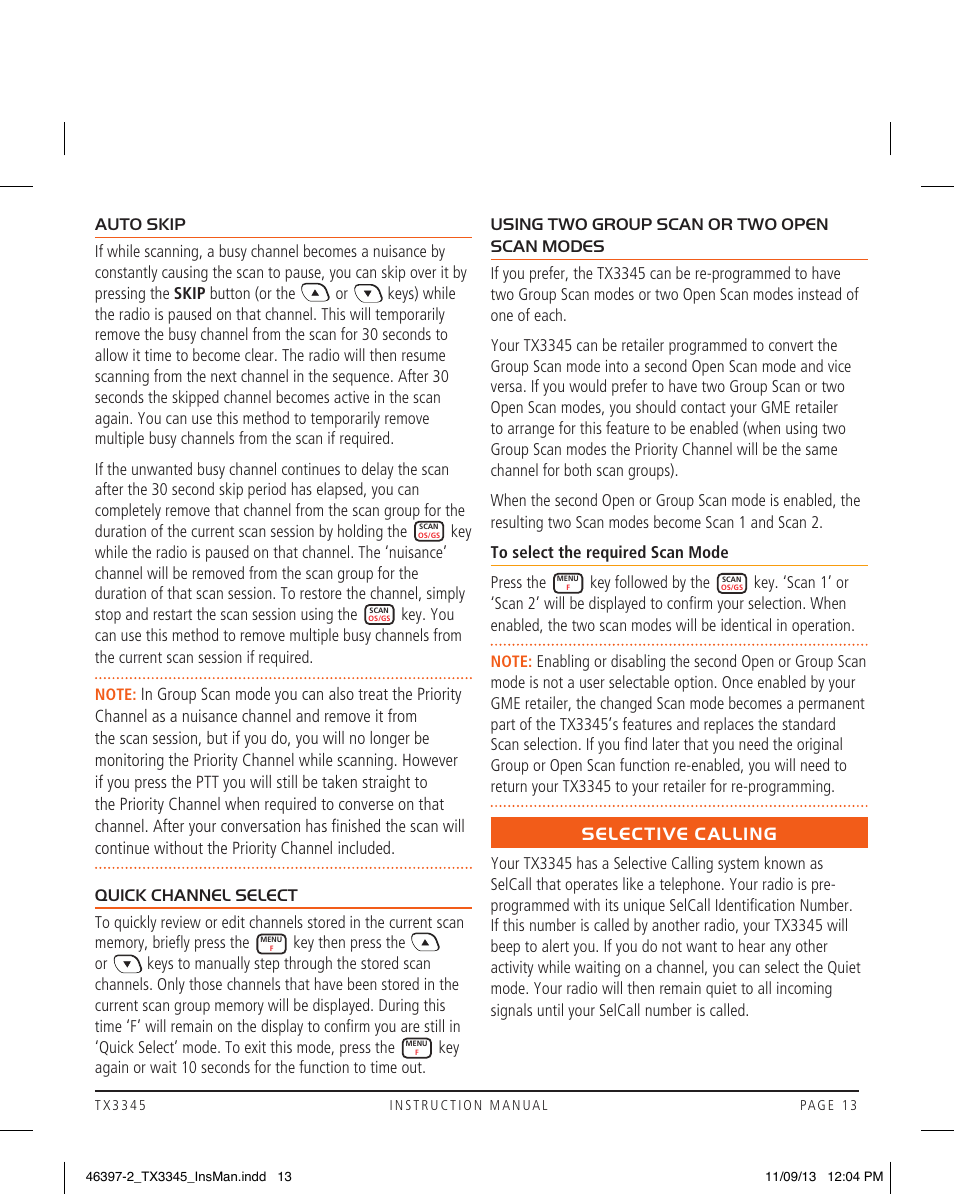 Selective calling | GME TX3345 User Manual | Page 13 / 28