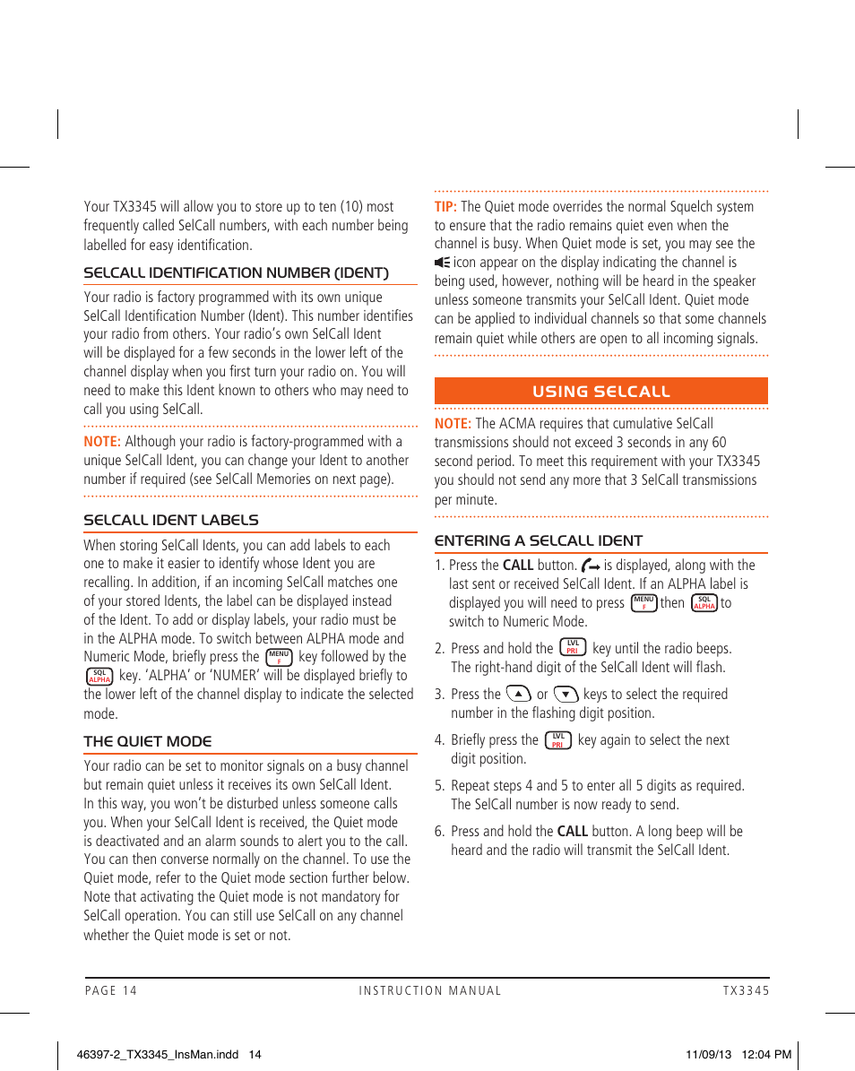 Using selcall | GME TX3345 User Manual | Page 14 / 28