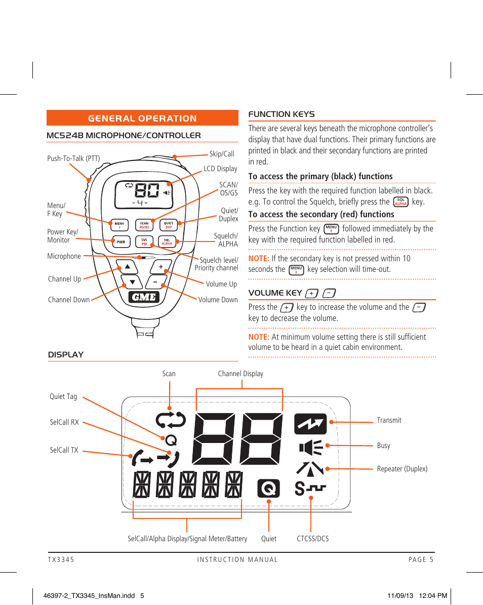 General operation | GME TX3345 User Manual | Page 5 / 28