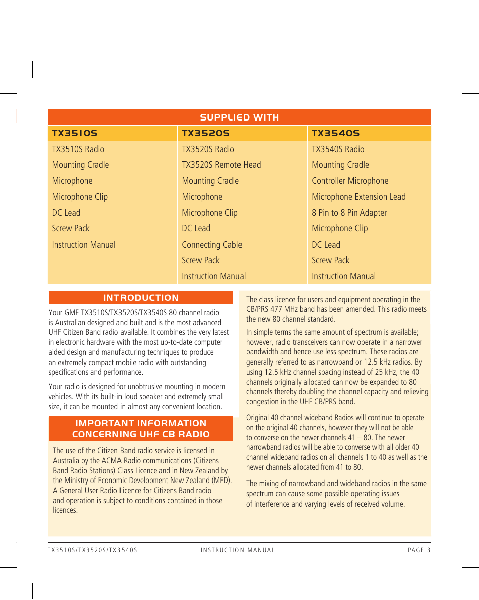 GME TX3520W User Manual | Page 3 / 52