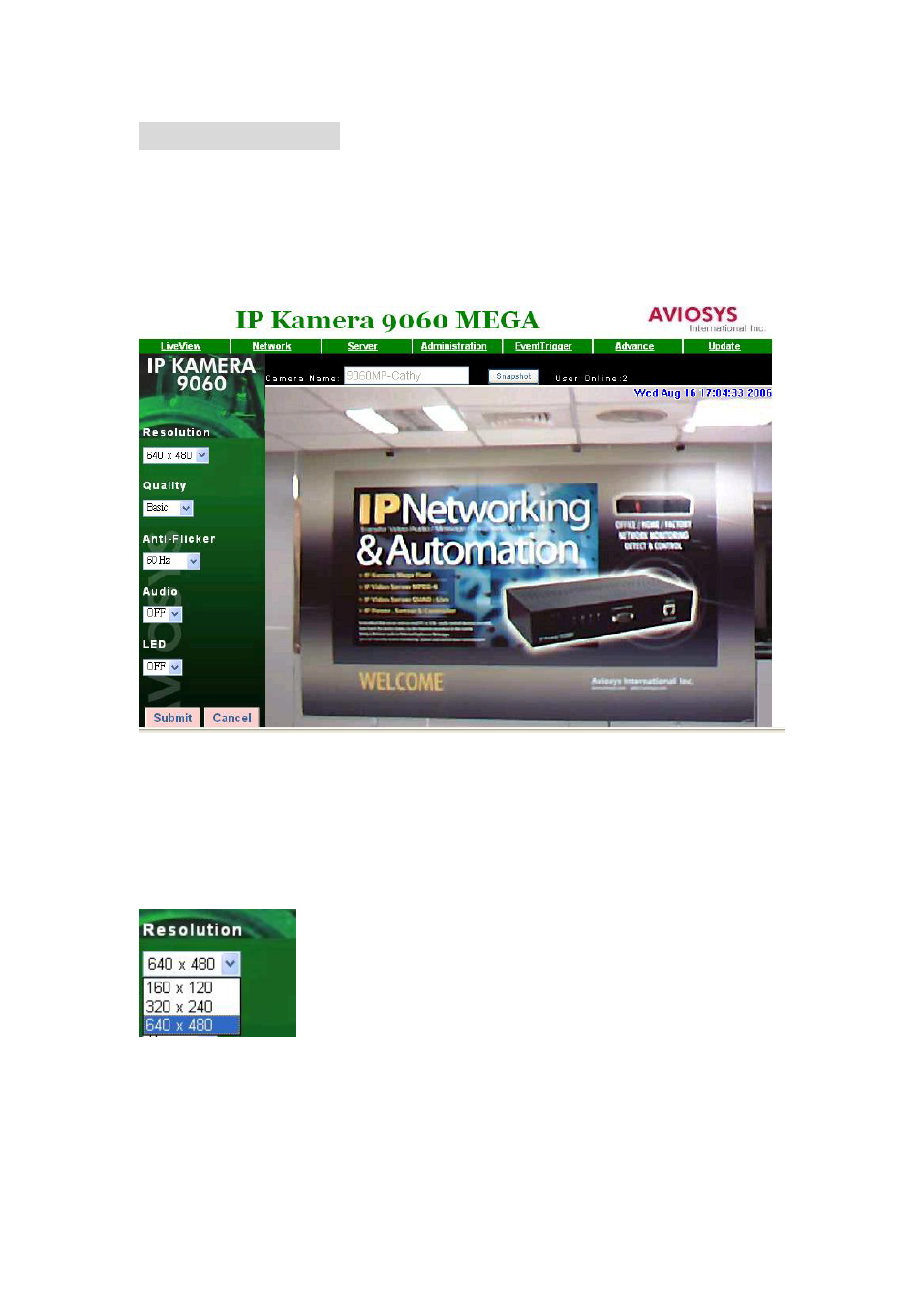 Liveview setting, Image setting | Cabletron Systems IP Kamera 9060A MP User Manual | Page 15 / 32