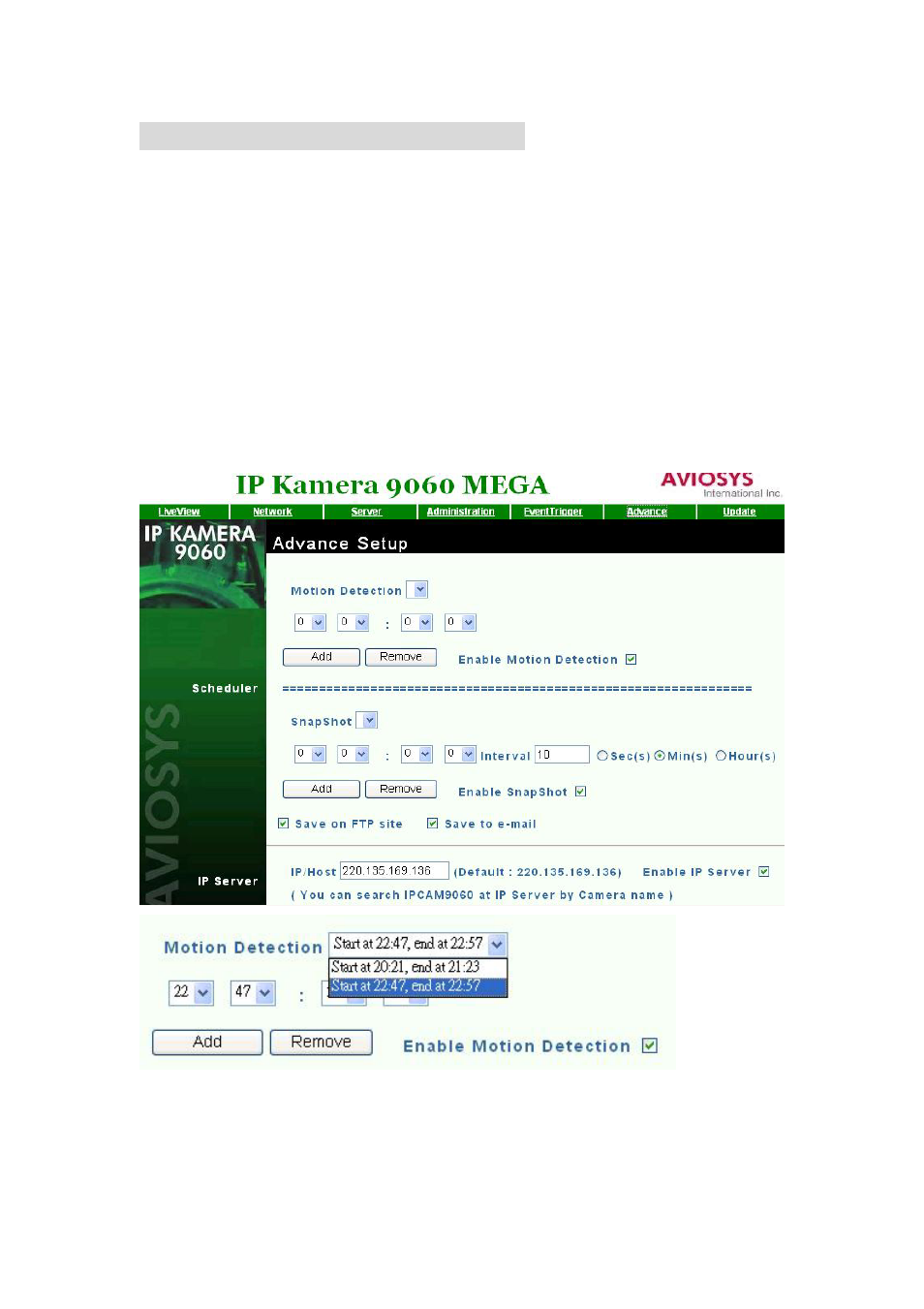 Advance (timer schedule) setting | Cabletron Systems IP Kamera 9060A MP User Manual | Page 30 / 32