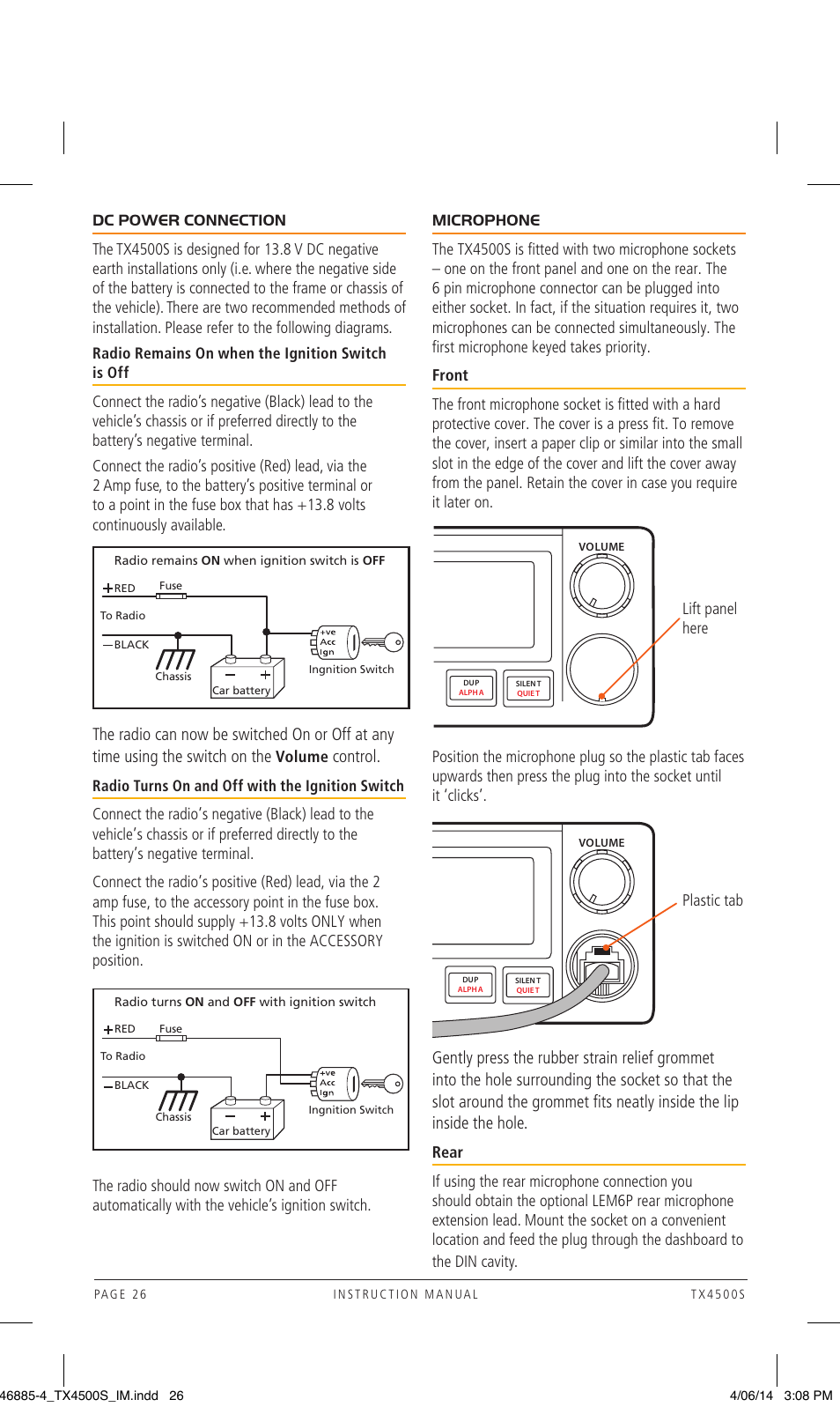 Control, Volume, Plastic tab | GME TX4500WS User Manual | Page 26 / 44
