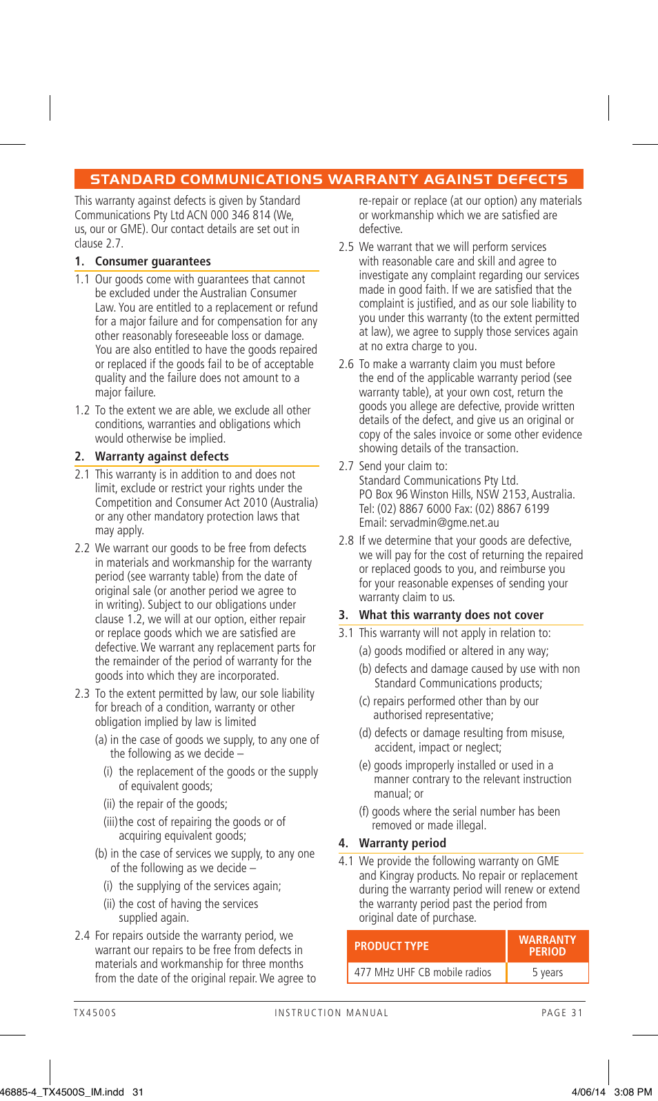 GME TX4500WS User Manual | Page 31 / 44